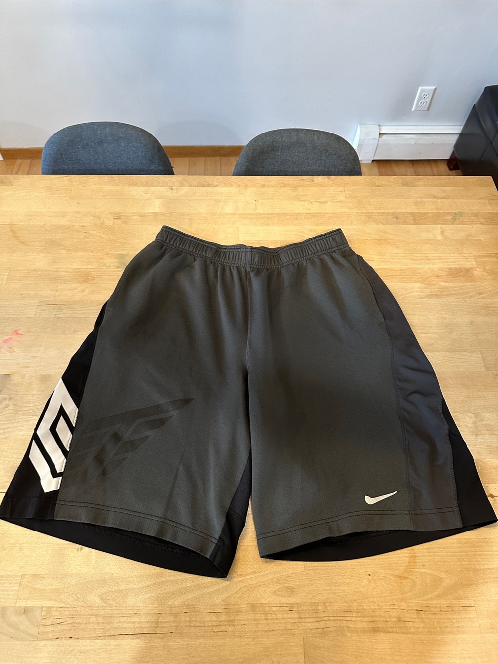 Nike Men’s Gray and Black Athletic Shorts with White Swoosh